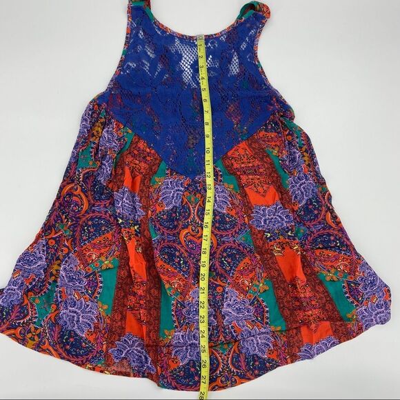 Free People Count Me In Trapeze Boho Tunic Tank Red Hot Combo Paisley XS - Picture 9 of 13
